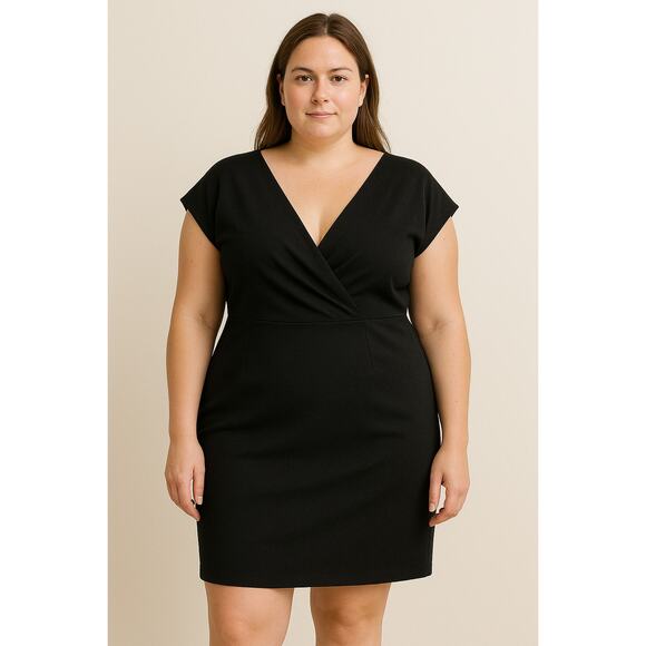 Eloquii SZ 16 Black Front And Back V Dress With Back Waist Tie - Picture 1 of 6